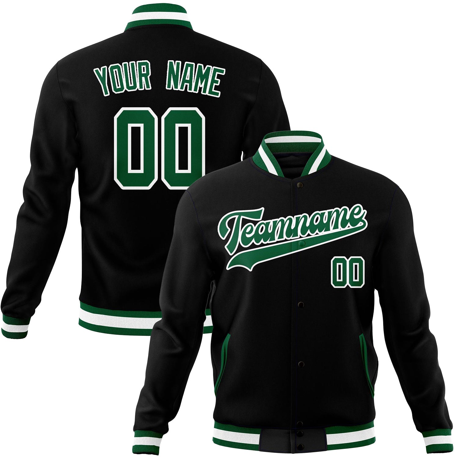 Custom Black & Kelly-Green Solid Color Varsity Jacket