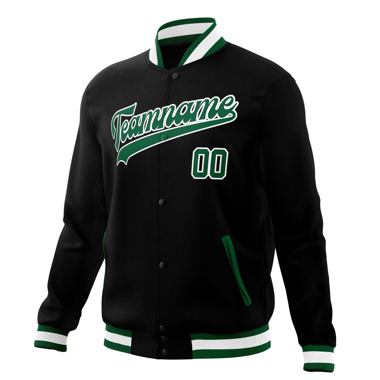 Custom Black & Kelly-Green Solid Color Varsity Jacket