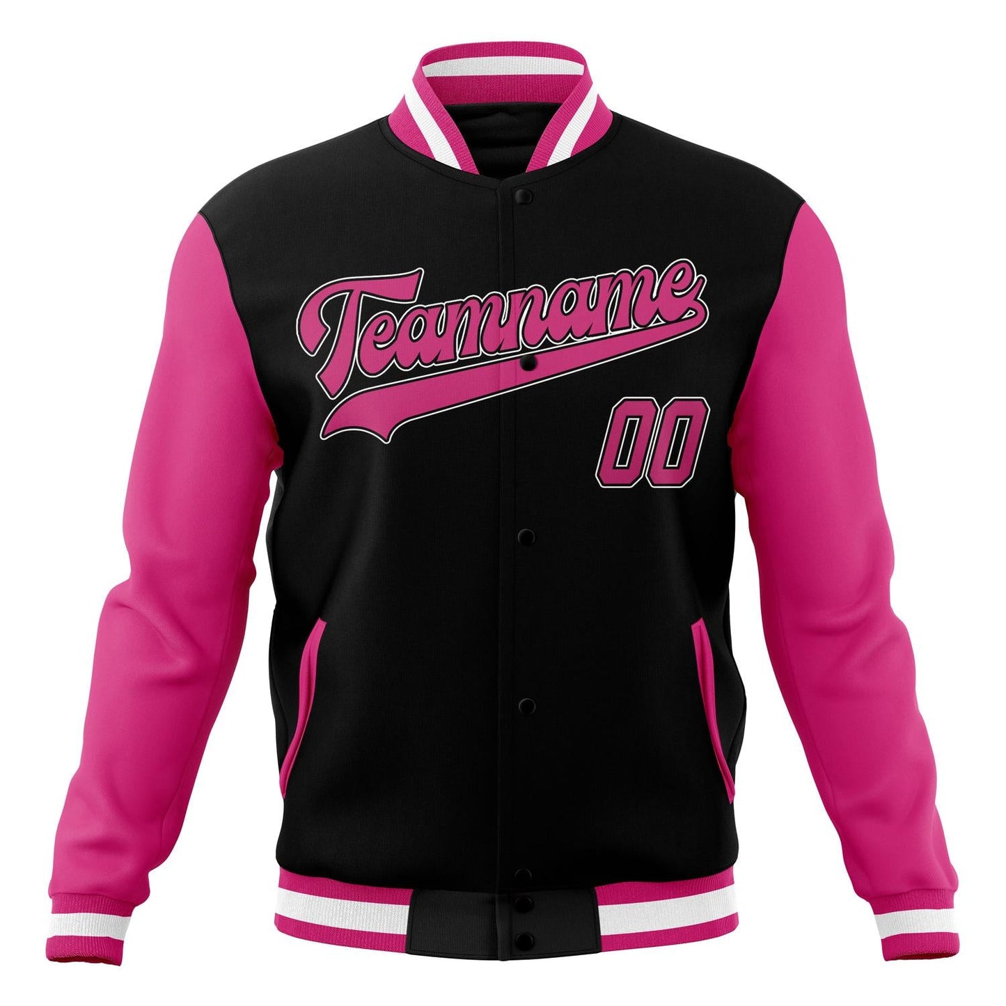 Custom Black & Pink Solid Color Varsity Jacket