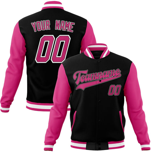 Custom Black & Pink Solid Color Varsity Jacket