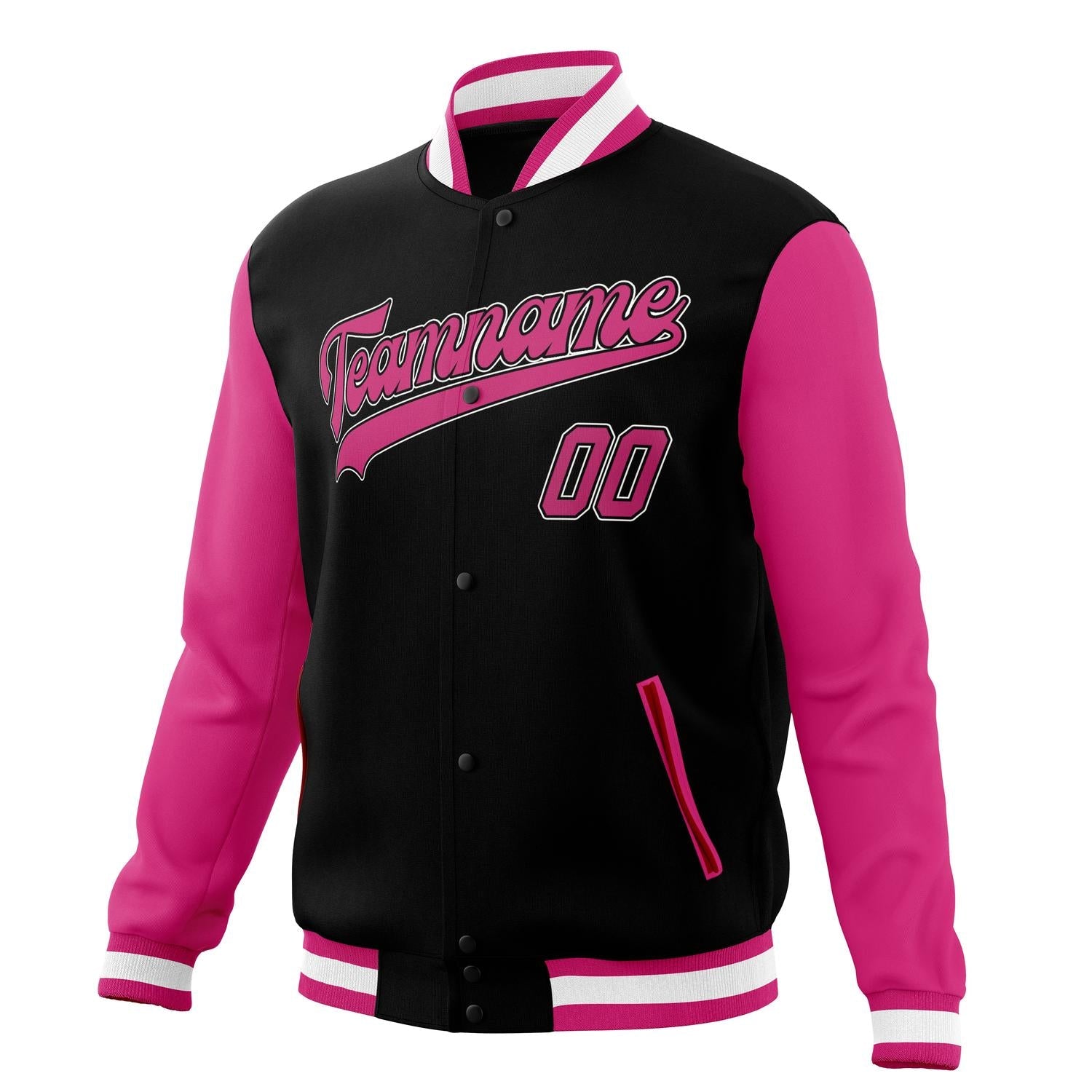 Custom Black & Pink Solid Color Varsity Jacket