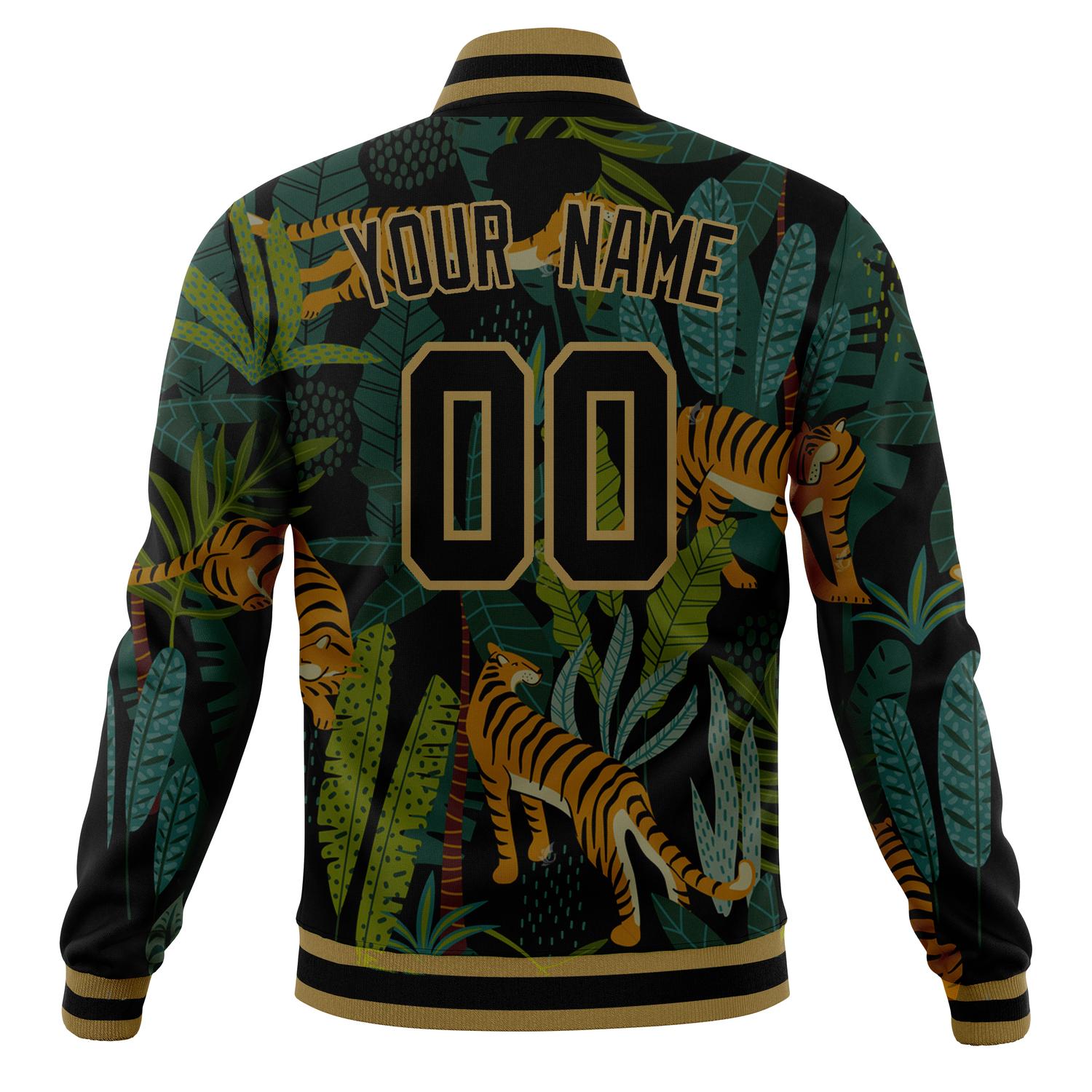 Custom Black & Brown Tiger 3D Pattern Varsity Jacket