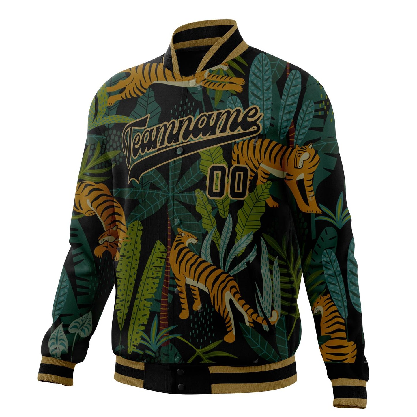 Custom Black & Brown Tiger 3D Pattern Varsity Jacket