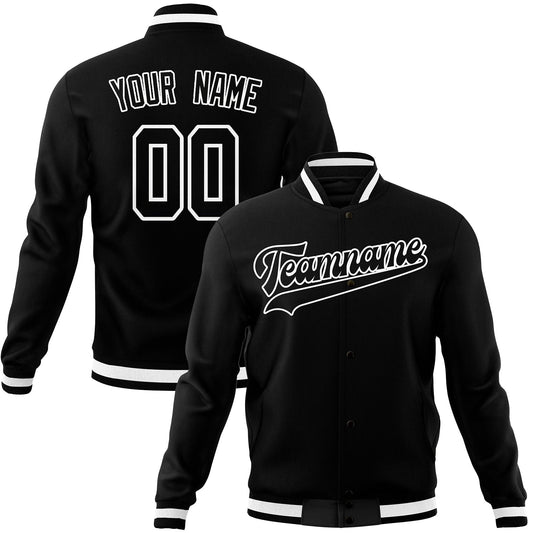 Custom Black & White Solid Color Varsity Jacket