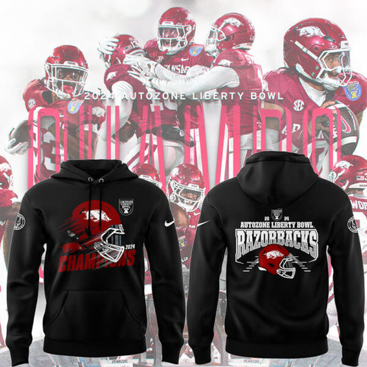 Premium Arkansas Razorbacks Merch - Limited Edition Arkansas Razorback Liberty Bowl Champions Hoodie Black Set