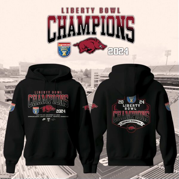 Premium Arkansas Razorbacks Merch - Limited Edition Arkansas Razorback Liberty Bowl Champions Hoodie Black