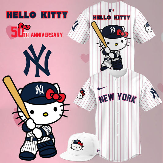 2024 Premium New York Yankees World Series Shirt - Limited Edition New York Yankees Jersey x Hello Kitty 50TH White