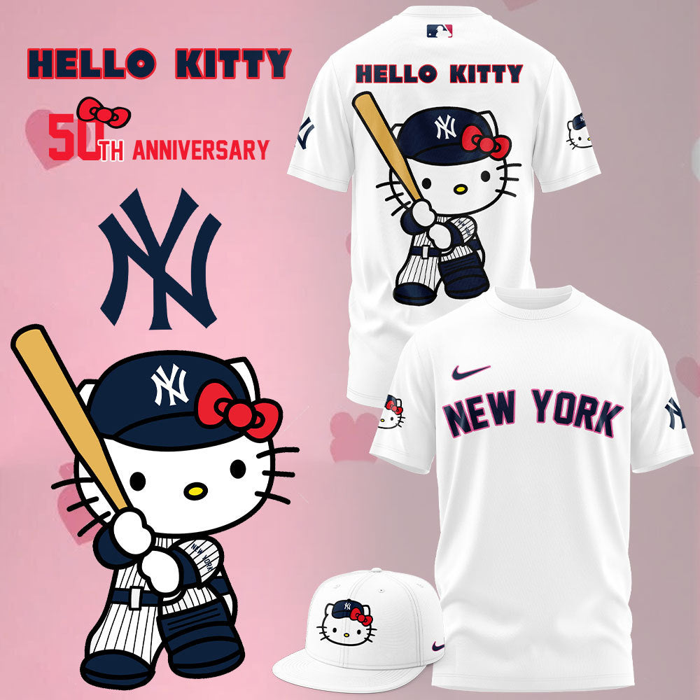 2024 Premium New York Yankees World Series Shirt - Limited Edition New York Yankees x Hello Cat 50TH T-shirt Jogger - Snapback Cap Set