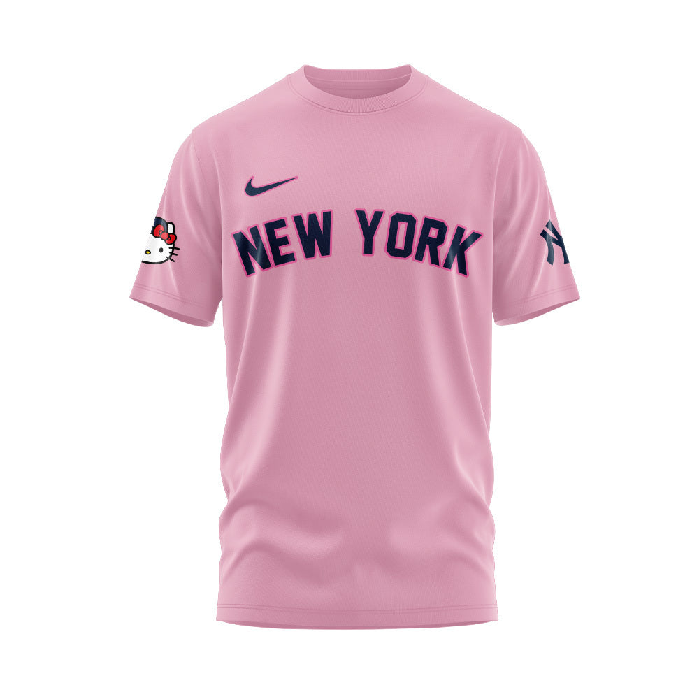 2024 Premium New York Yankees World Series Shirt - Limited Edition New York Yankees x Hello Cat 50TH T-shirt Jogger - Snapback Cap Pink Set