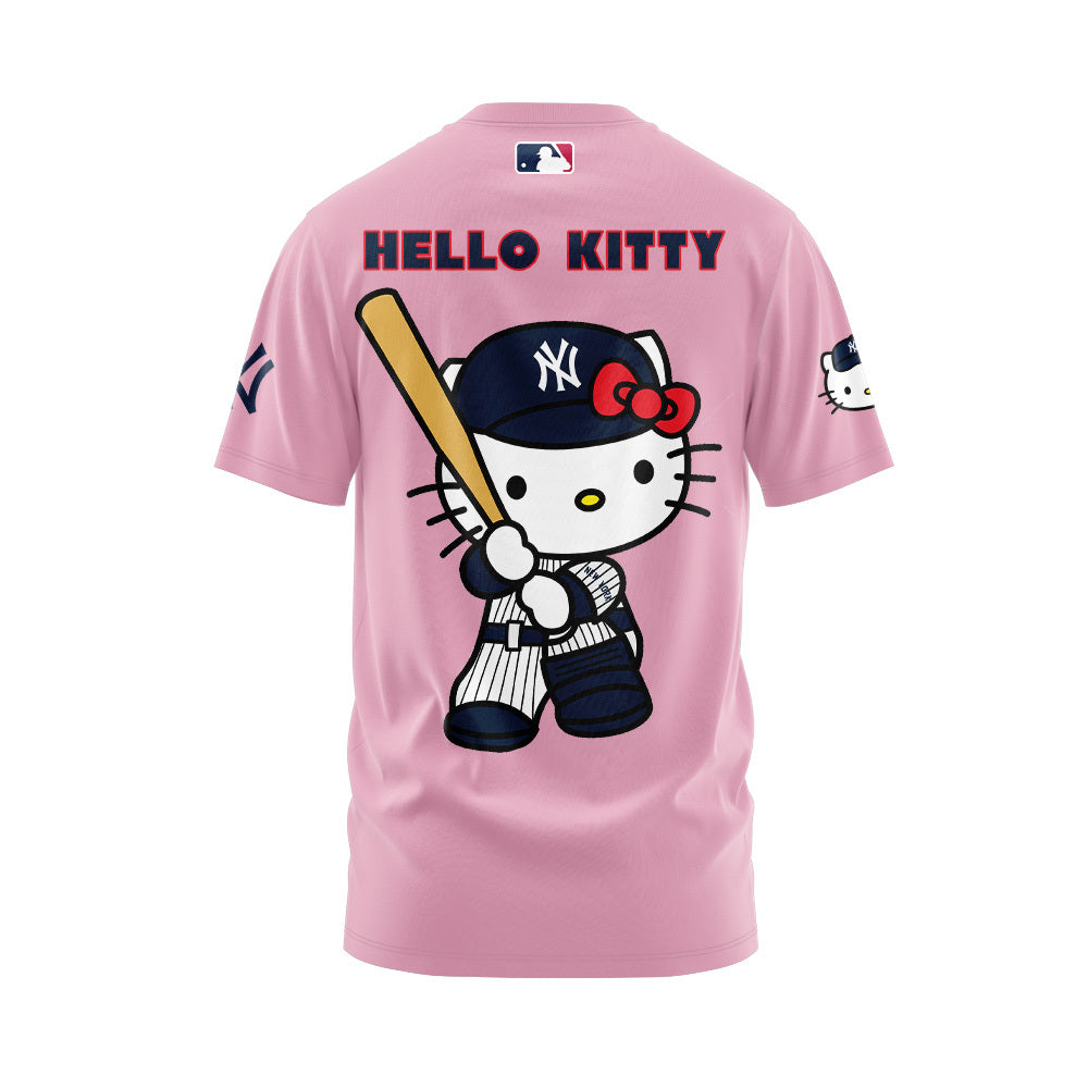 2024 Premium New York Yankees World Series Shirt - Limited Edition New York Yankees x Hello Cat 50TH T-shirt Jogger - Snapback Cap Pink Set