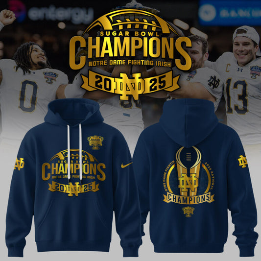 2025 Limited Edition Notre Dame Football Sugar Bowl Champions Hoodie - 3D All Over Printed Navy Hoodie