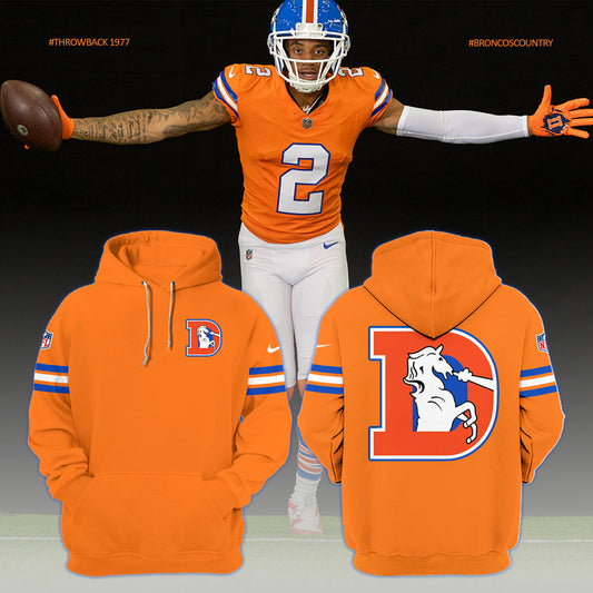 Denver Broncos Hoodie 2024 Season - Broncos 2024 Throwback 1977 Orange Crush Limited Hoodie Jogger & Cap Combo