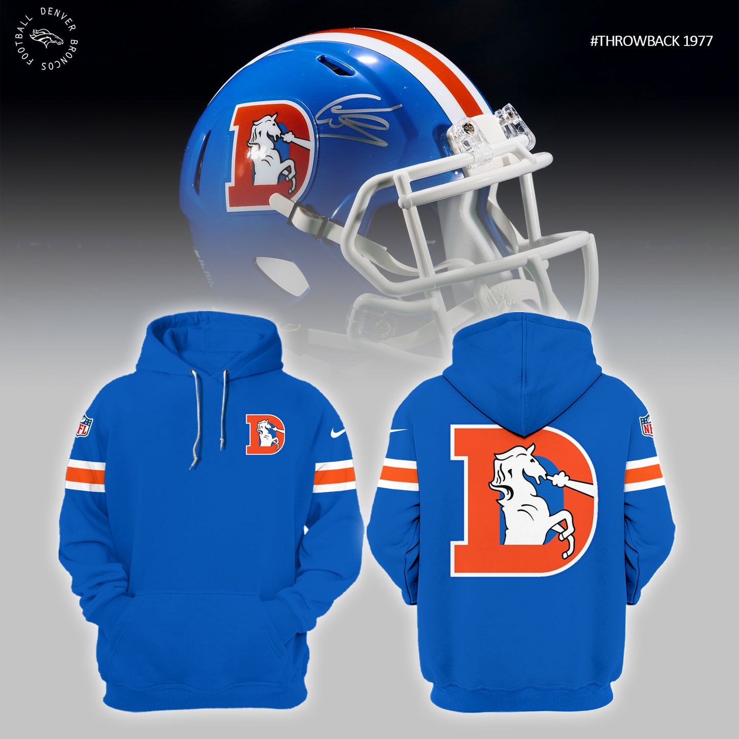 Denver Broncos Hoodie 2024 Season - Limited Throwback To 77 Blue Hoodie Jogger & Cap Combo V2