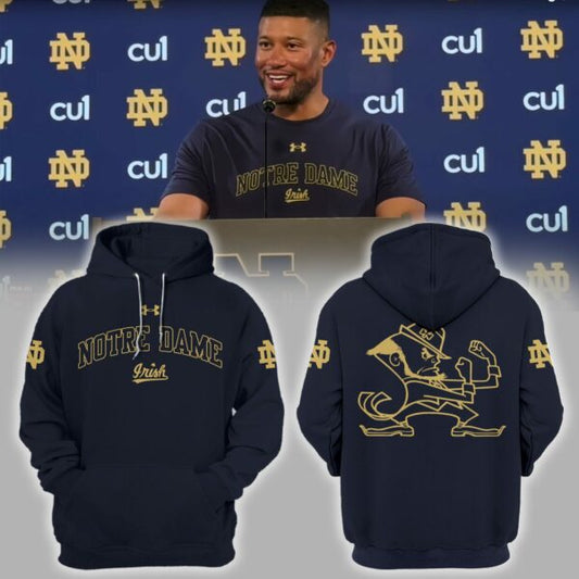 Premium Notre Dame Football Merch - Limited Edition Notre Dame Coach Marcus Freeman Navy/Gold Hoodie - Be Bold, Be Gold: Notre Dame Fan Wear!