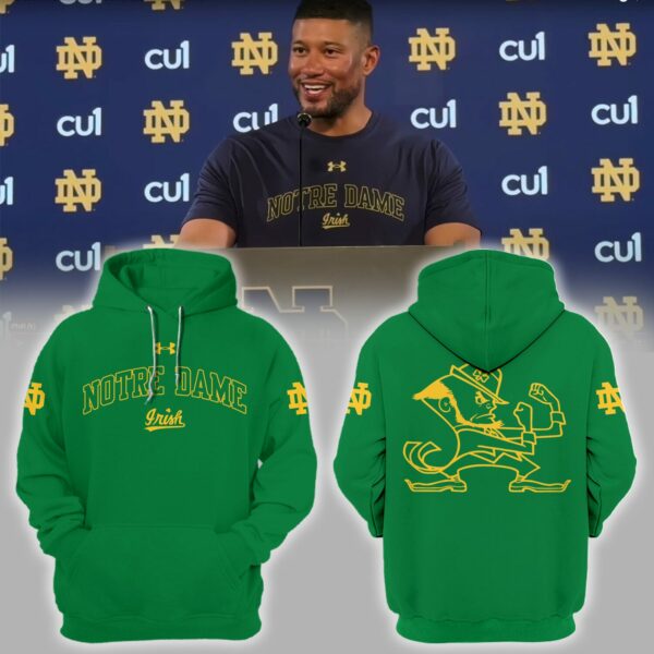 Premium Notre Dame Football Merch - Limited Edition Notre Dame Coach Marcus Freeman Green/Gold Hoodie - Be Bold, Be Gold: Notre Dame Fan Wear!