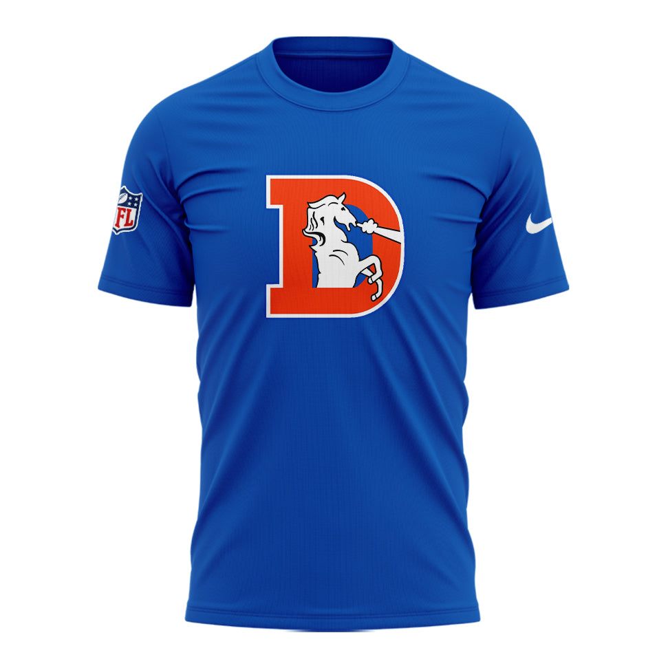 2024 Premium Denver Broncos 3D T Shirt - Throwback 1977 Blue Limited Custom T-Shirt Jogger & Cap Combo