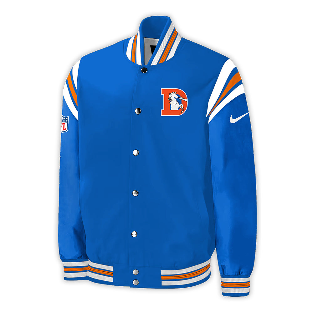 Denver Broncos Baseball Jacket 2024 Season - Throwback 1977 Blue Baseball Jacket Jogger & Cap Combo