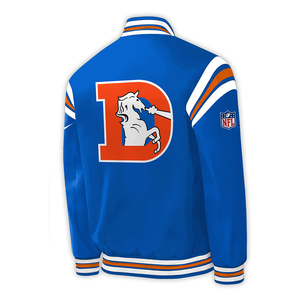 Denver Broncos Baseball Jacket 2024 Season - Throwback 1977 Blue Baseball Jacket Jogger & Cap Combo