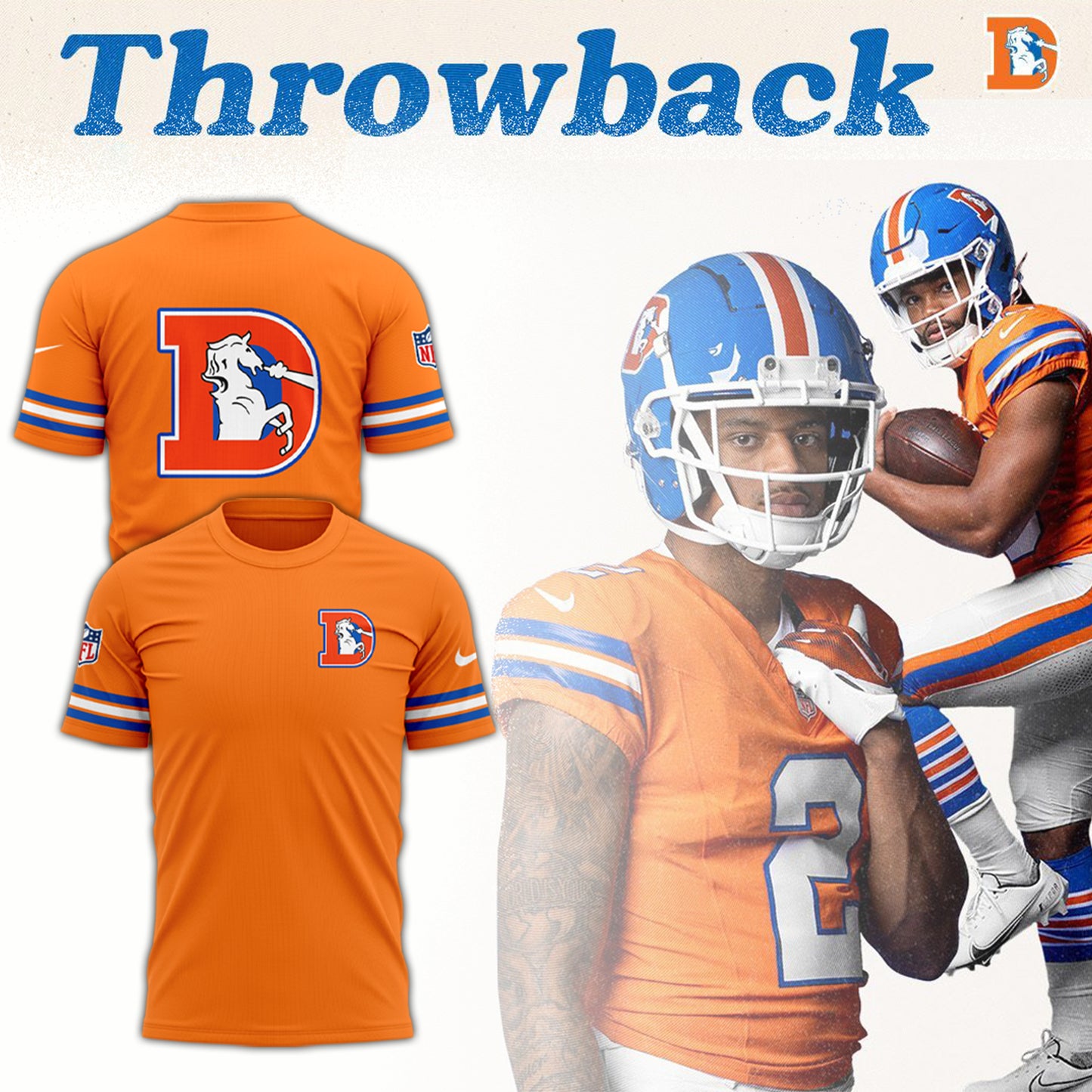 2024 Premium Denver Broncos 3D T Shirt - Throwback 1977 Orange Crush Limited T-Shirt Jogger & Cap Combo V3