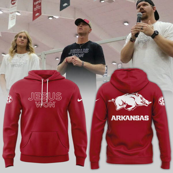 Arkansas Razorbacks Hoodie 2024 Season - Limited Edition Jesus Won Red Hoodie Jogger & Cap Combo