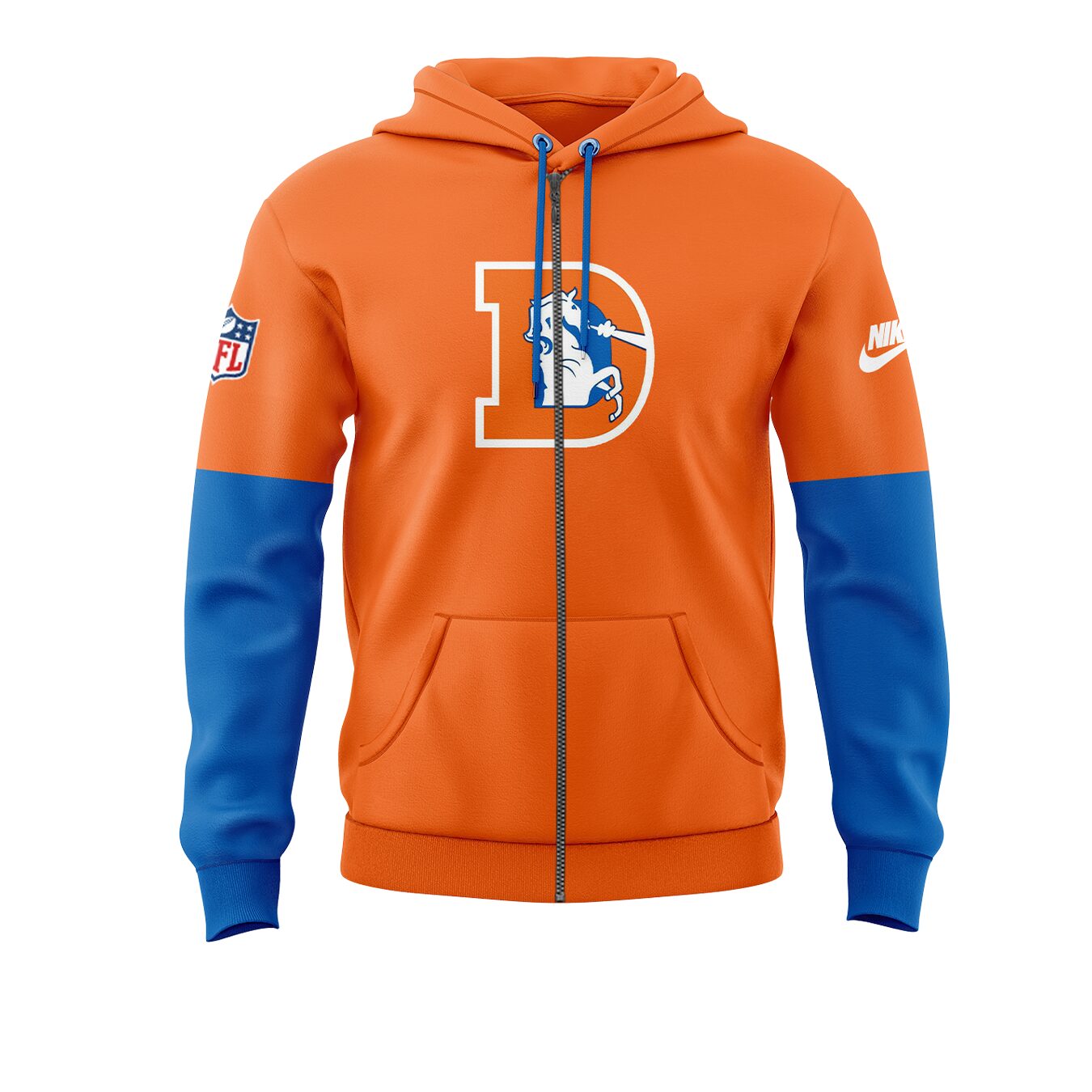 Denver Broncos Zip Hoodie 2024 Season - Limited Throwback To 77 Orange Zip Hoodie