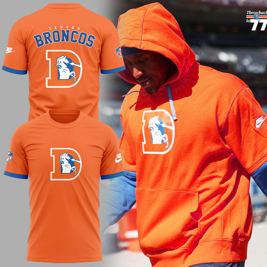 2024 Premium Denver Broncos 3D T Shirt - Limited Throwback To 77 Orange T Shirt Jogger & Cap Combo