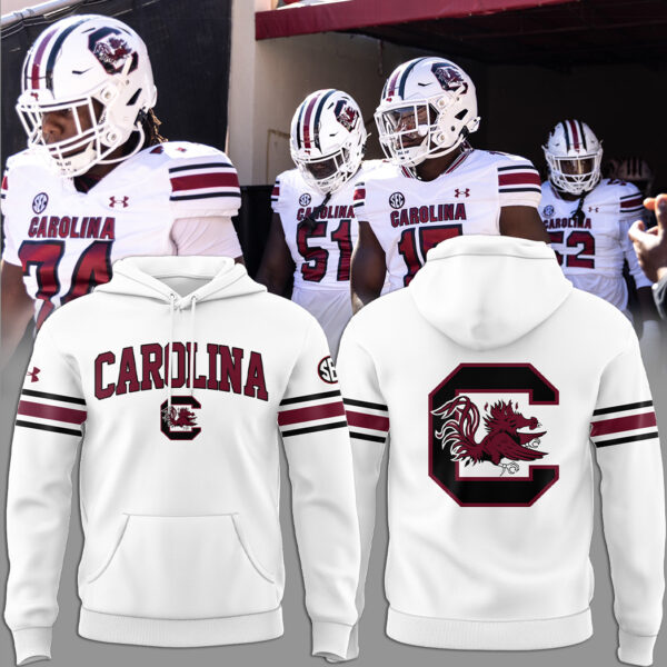 Premium South Carolina Gamecocks Gear - South Carolina Gamecocks 2025 All-White Edition Pullover Hoodie