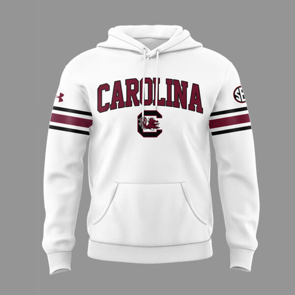 Premium South Carolina Gamecocks Gear - South Carolina Gamecocks 2025 All-White Edition Pullover Hoodie