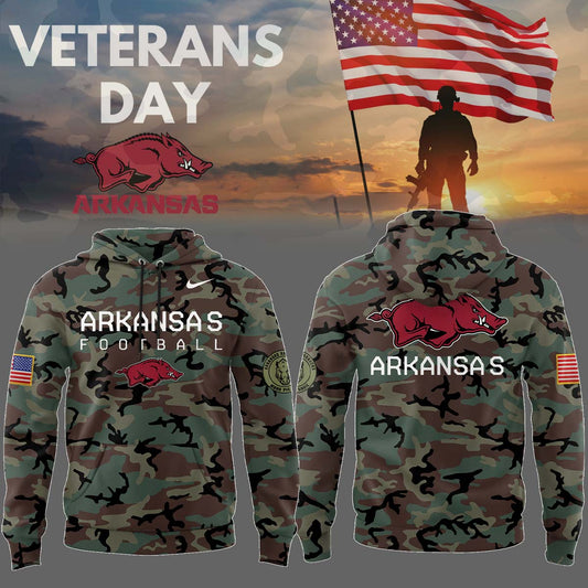 Arkansas Razorbacks Hoodie 2024 Season -Limited Edition Veteran Camo Hoodie Jogger & Cap Combo