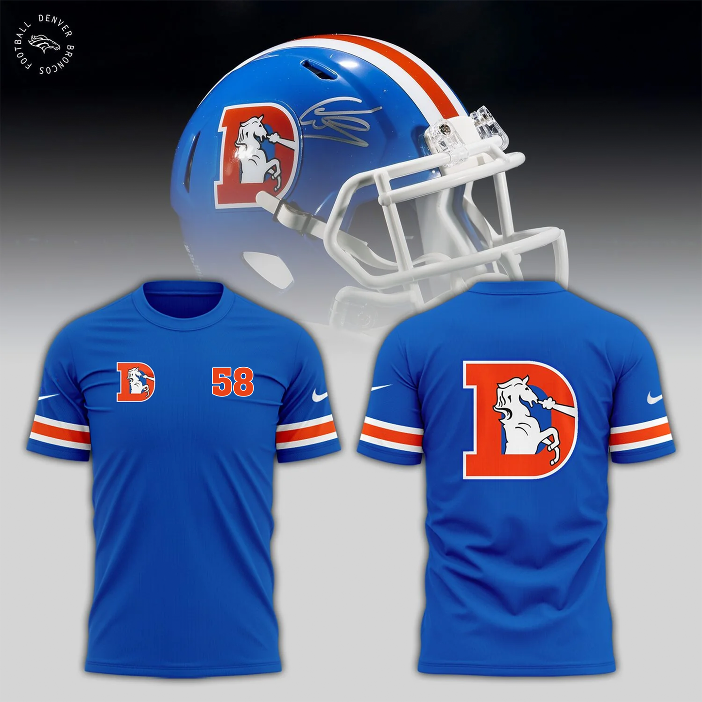 2024 Premium Denver Broncos 3D Unique Version Shirt - Throwback 1977 Blue Limited T-Shirt Jogger & Cap Combo