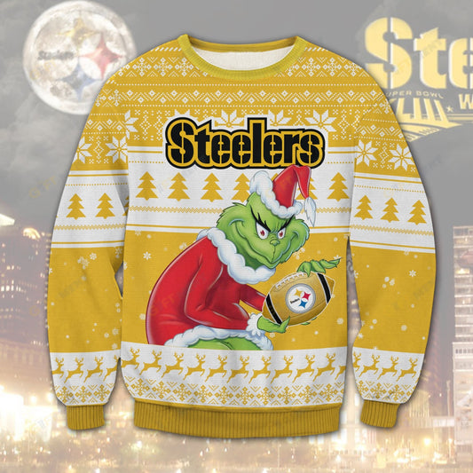 Premium Ugly Chritsmas Sweater For Fan Pittsburgh Steelers Grinch Ugly Sweater  - 2024 Unique Ugly Xmas Jumper