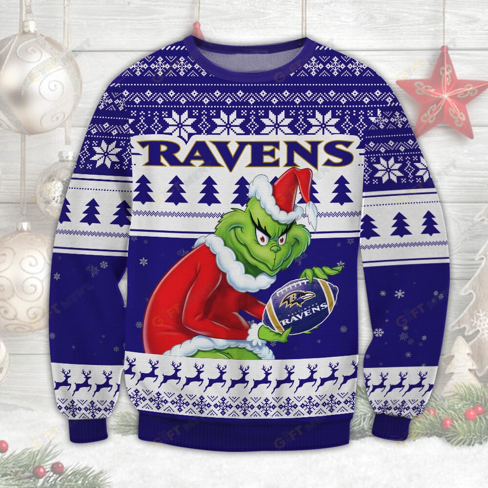 Premium Ugly Chritsmas Sweater For Fan Baltimore Ravens Grinch Ugly Sweater  - 2024 Unique Ugly Xmas Jumper