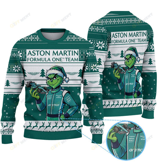 Premium Ugly Chritsmas Sweater For Fan Aston Martin Aramco Cognizant Formula One Team x Grinch Ugly Sweater  - 2024 Unique Ugly Xmas Jumper