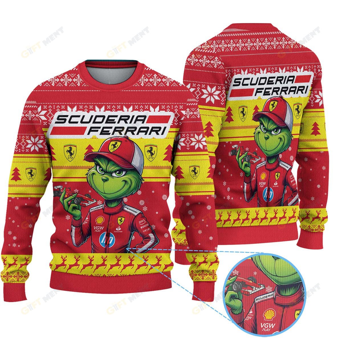 Premium Ugly Chritsmas Sweater For Fan Scuderia Ferrari x Grinch Ugly Sweater  - 2024 Unique Ugly Xmas Jumper