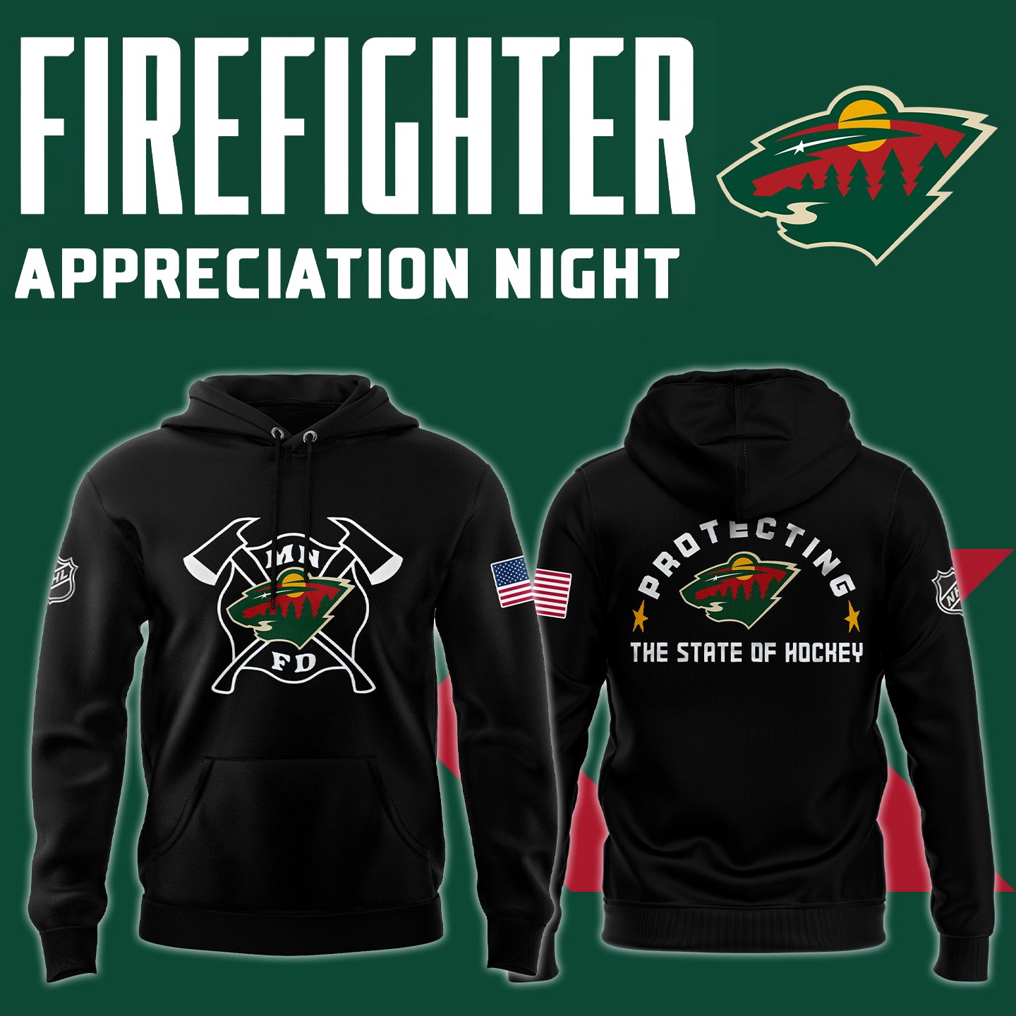 Premium Merch For Loyalists - Minnesota Wild Hockey x 2024 Firefighter Appreciation Night Premium Limited Hoodie