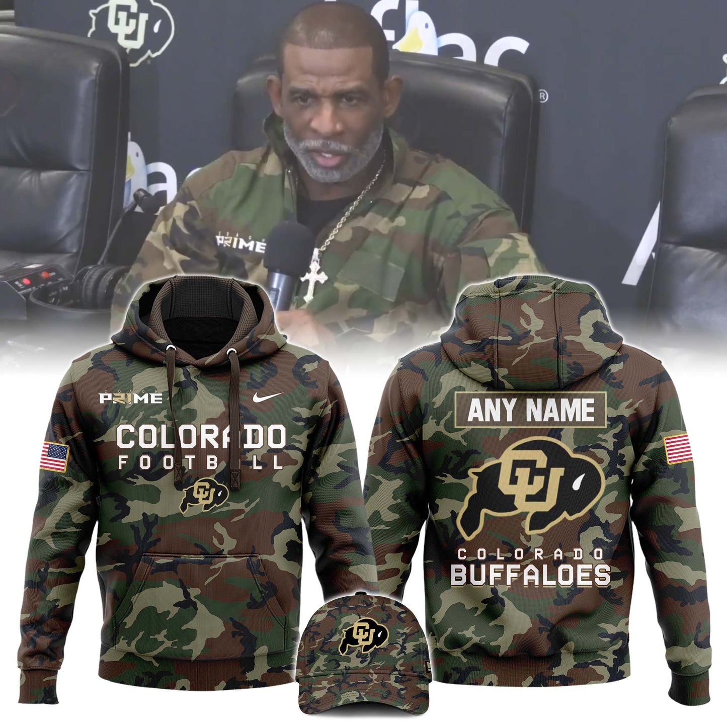 Premium NCAA Camo Gear - Colorado Buffaloes 2025 Military Appreciation Club Hoodie Camo