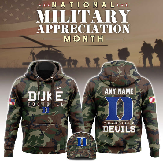 Premium NCAA Camo Gear - Duke Football 2025 Military Appreciation Club Hoodie Camo