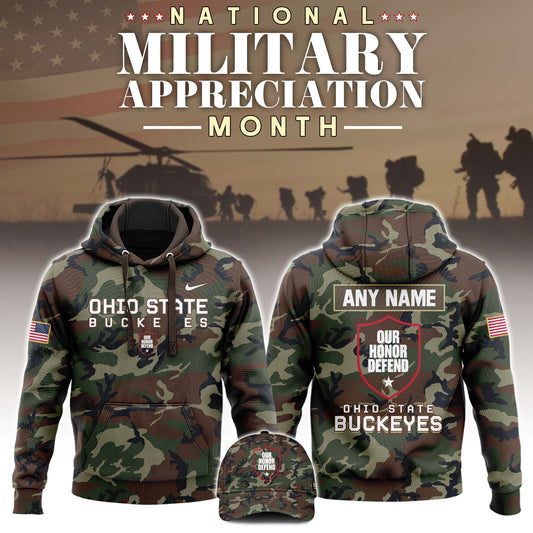 Premium NCAA Camo Gear - Ohio State Football 2025 Military Appreciation Club Hoodie