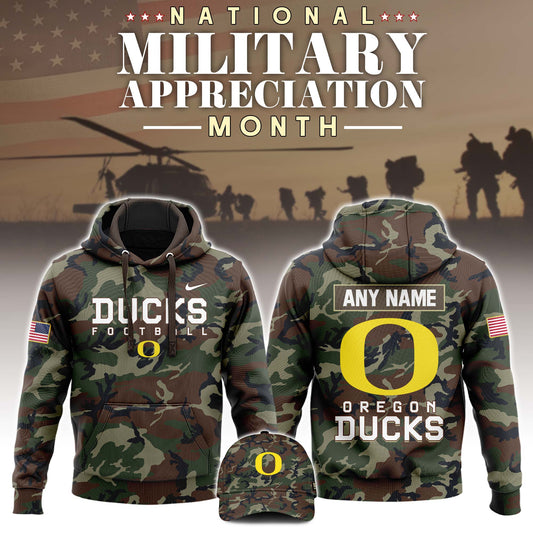 Premium NCAA Camo Gear - Oregon Ducks 2025 Military Appreciation Club Pullover Hoodie Camo