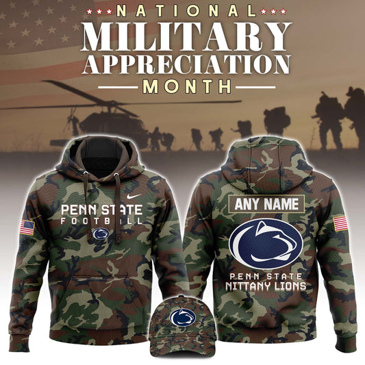 Premium NCAA Camo Gear - Penn State Nike 2025 Military Appreciation Club Fleece Pullover Hoodie – Camo