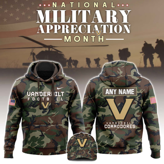 Premium NCAA Camo Gear - Vanderbilt Football 2025 Military Appreciation Club Hoodie