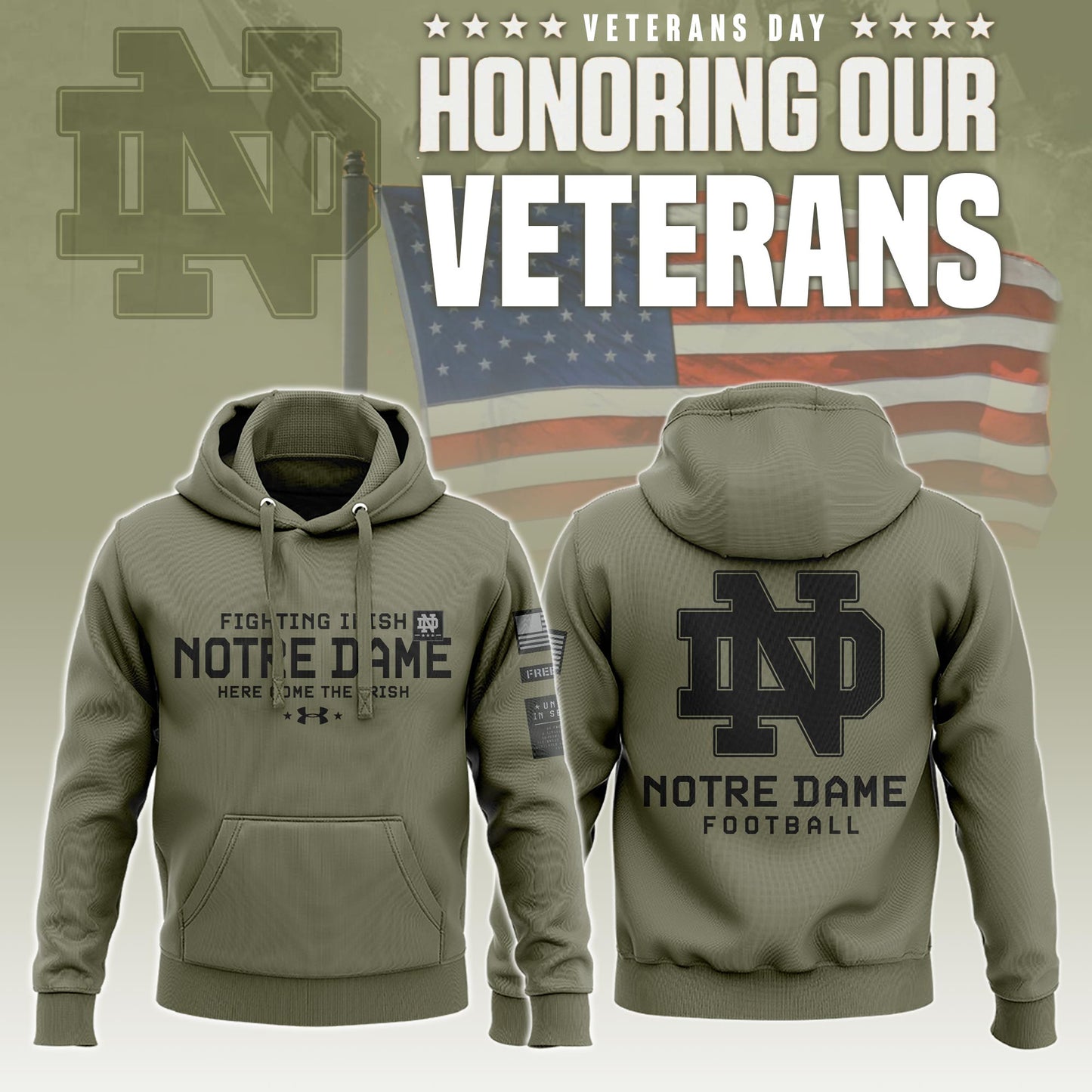 Premium Notre Dame Football Merch - Notre Dame 2025 Military Appreciation Club Pullover Hoodie V1 - Be Bold, Be Gold: Notre Dame Fan Wear!