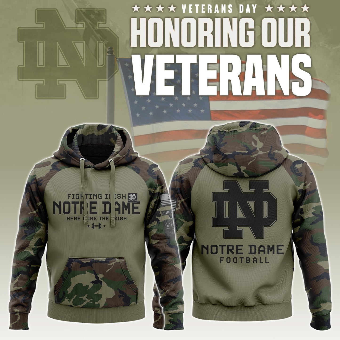 Premium Notre Dame Football Merch - Notre Dame 2025 Military Appreciation Club Pullover Hoodie V2 - Be Bold, Be Gold: Notre Dame Fan Wear!