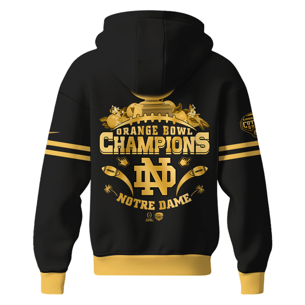 Notre Dame Fighting Irish NCAA Orange Bowl Champions Limited Edition  ZIP Hoodie 2025 Golden-Black