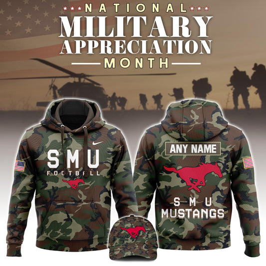 Premium NCAA Camo Gear - SMU Football 2025 Military Appreciation Club Hoodie