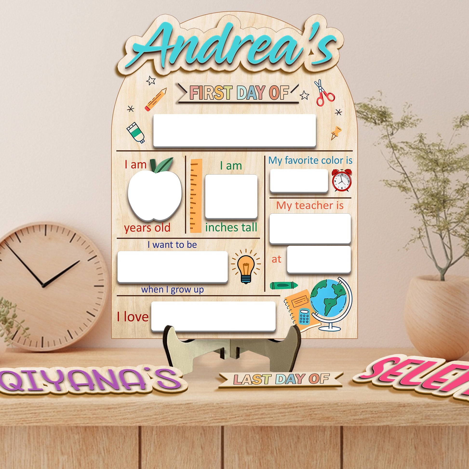 Personalized First & Last Day of School Interchangeable Sign, Wooden School Board Gift for Students, Back to School First Day Of School Sign