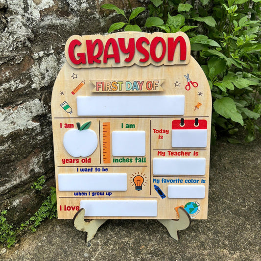Personalized First Day Of School Sign, 1st Day Of School Sign, Dry Erase School Sign, Reusable Back To School Sign For Photos, School Board