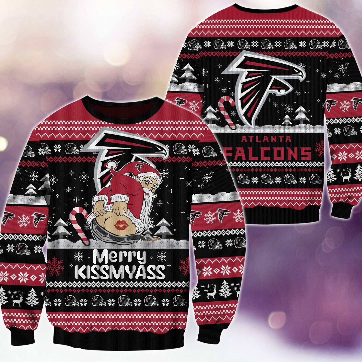 Premium Ugly Christmas Sweater For Atlanta Falcons  - Atlanta Falcons Merrykissmyass Knitted Sweater - Unique Christmas Gift For Fan