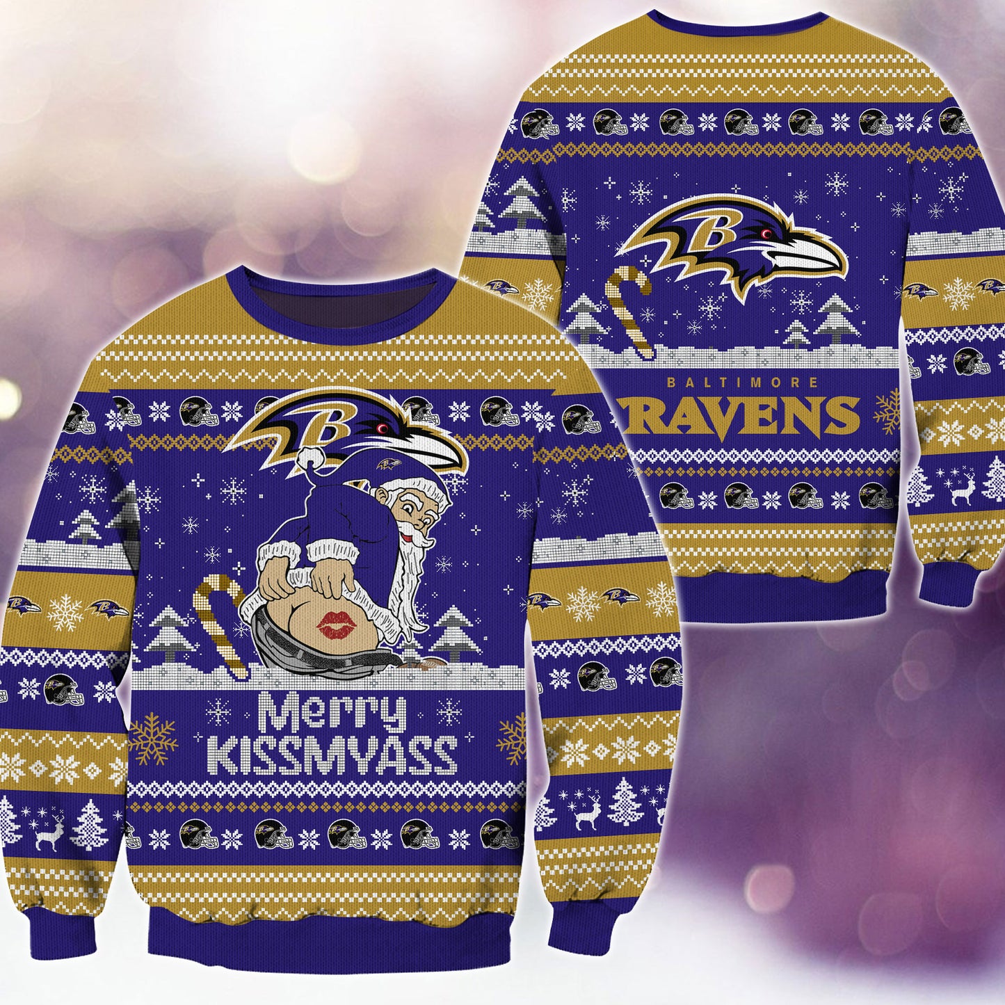 Premium Ugly Christmas Sweater For Baltimore Ravens  - Baltimore Ravens Merrykissmyass Knitted Sweater - Unique Christmas Gift For Fan