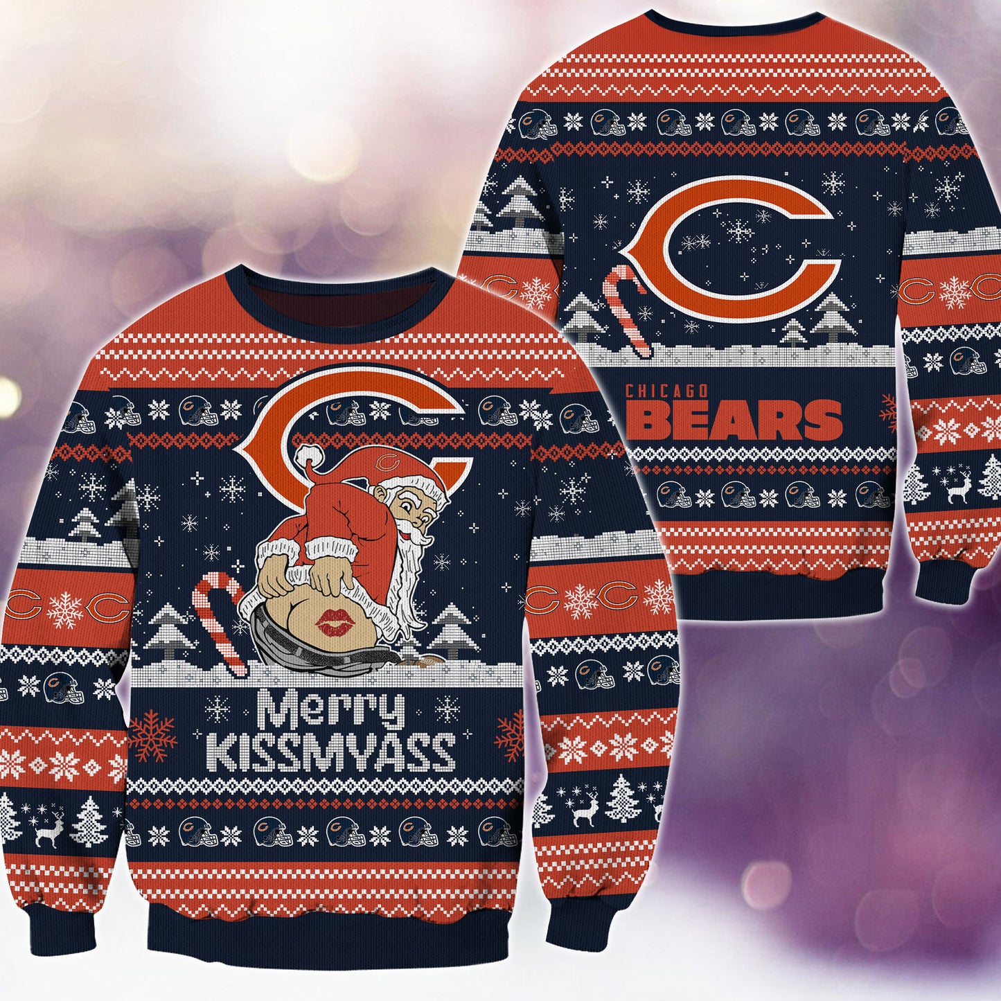 Premium Ugly Christmas Sweater For Chicago Bears  - Chicago Bears Merrykissmyass Knitted Sweater - Unique Christmas Gift For Fan